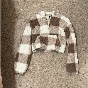 Cozy Sherpa Checkered Jacket in Brown and Cream